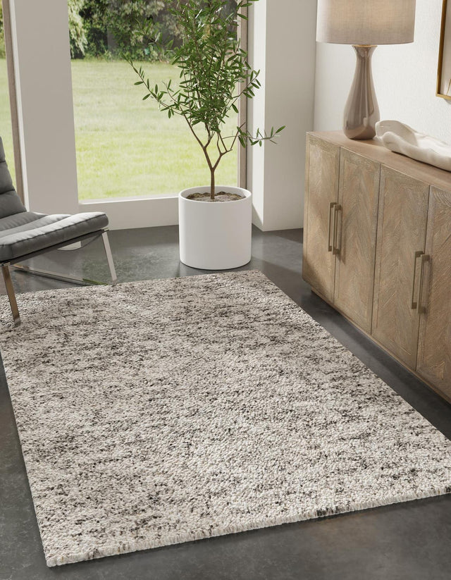 Salt and Pepper 6' 1 x 9' Haka Deluxe Shag Rectangle Area Rug Thick Soft Touch Fluffy & Plush Shaggy Pile Hand Woven New Zealand Wool Carpet for Sale at Rug Engine