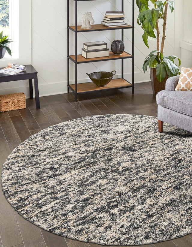 Salt and Pepper 6' 1 x 6' 1 Haka Deluxe Shag Round Area Rug Thick Soft Touch Fluffy & Plush Shaggy Pile Hand Woven New Zealand Wool Carpet for Sale at Rug Engine