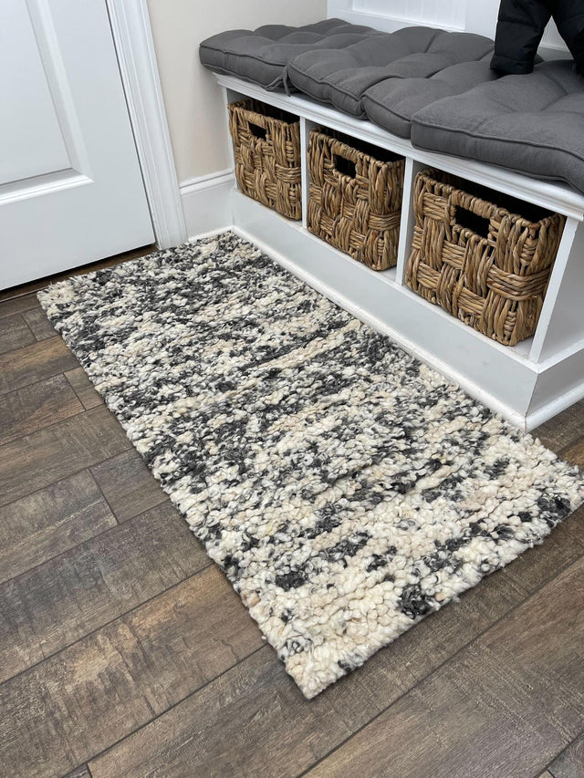 Salt and Pepper 2' x 6' 1 Haka Deluxe Shag Runner Area Rug Thick Soft Touch Fluffy & Plush Shaggy Pile Hand Woven New Zealand Wool Carpet for Sale at Rug Engine