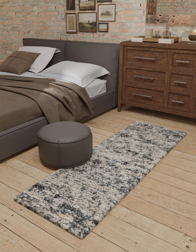 Salt and Pepper 2' x 6' 1 Haka Deluxe Shag Runner Area Rug Thick Soft Touch Fluffy & Plush Shaggy Pile Hand Woven New Zealand Wool Carpet for Sale at Rug Engine