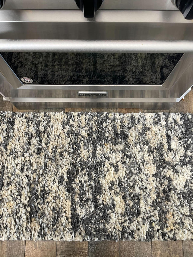 Salt and Pepper 2' x 6' 1 Haka Deluxe Shag Runner Area Rug Thick Soft Touch Fluffy & Plush Shaggy Pile Hand Woven New Zealand Wool Carpet for Sale at Rug Engine