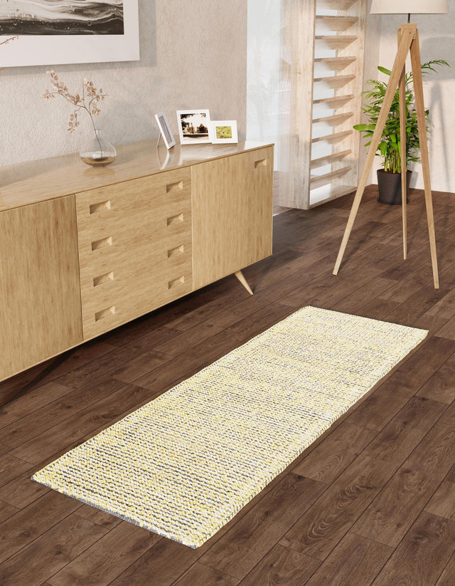Yellow and Navy 2' 7 x 10' Seaside Pearl Jute Runner Area Rug 60% Jute & 40% Wool All Natural Coastal Mood Carpet for Eco Friendly Home Interior Design for Sale at Rug Engine