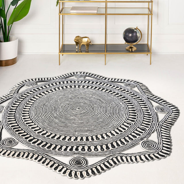 Black and White 6' 1 x 6' 1 Braided Jute Round Area Rug 100% Jute Hand Braided Natural Eco-Friendly Boho Style Carpet for Living Rooms Dining Office Space Dorms for Sale at Rug Engine