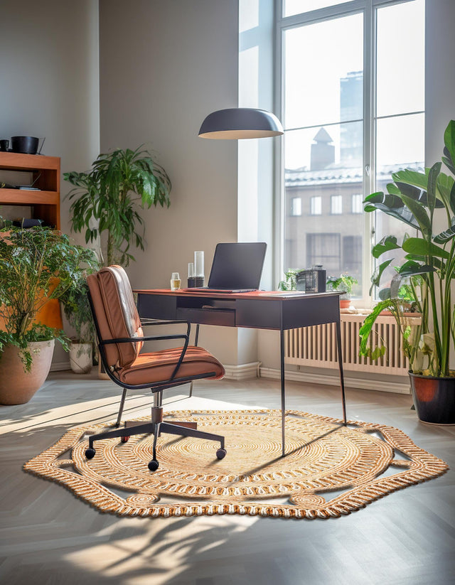 Natural and White 2' x 2' Braided Jute Round Area Rug 100% Jute Hand Braided Natural Eco-Friendly Boho Style Carpet for Living Rooms Dining Office Space Dorms for Sale at Rug Engine