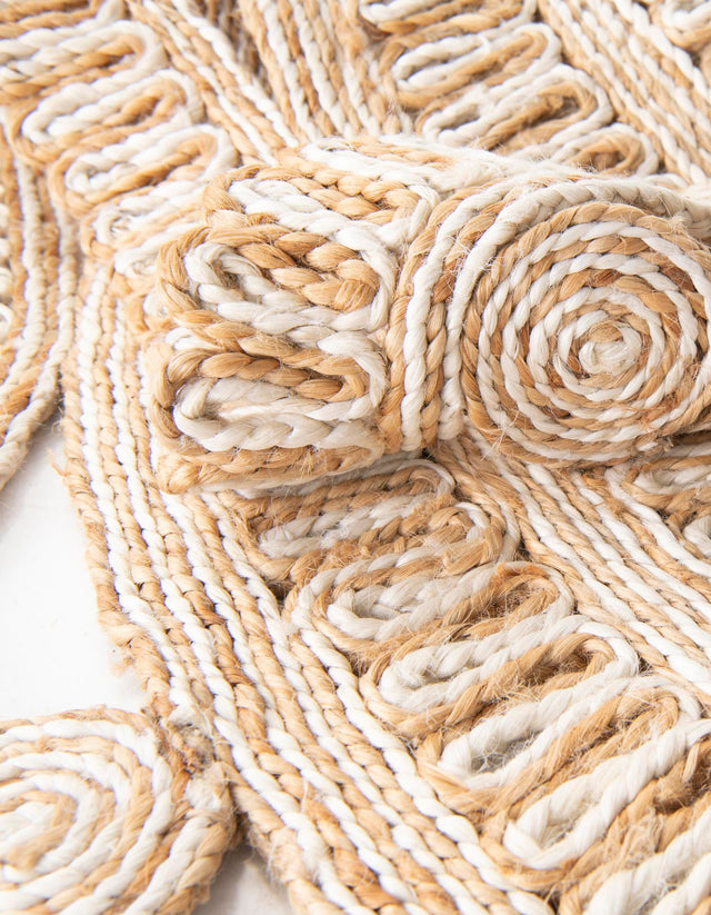 Natural and White 6' 1 x 6' 1 Braided Jute Round Area Rug 100% Jute Hand Braided Natural Eco-Friendly Boho Style Carpet for Living Rooms Dining Office Space Dorms for Sale at Rug Engine