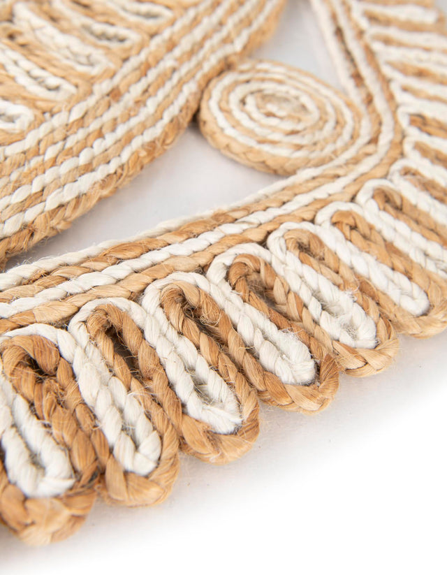 Natural and White 6' 1 x 6' 1 Braided Jute Round Area Rug 100% Jute Hand Braided Natural Eco-Friendly Boho Style Carpet for Living Rooms Dining Office Space Dorms for Sale at Rug Engine