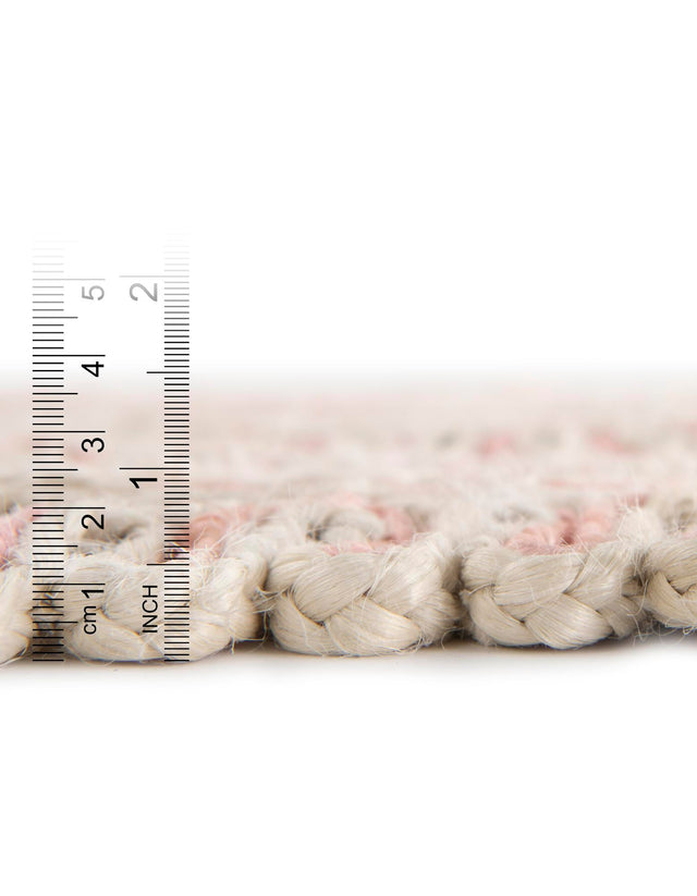 Pink and White 5' 1 x 5' 1 Braided Jute Round Area Rug 100% Jute Hand Braided Natural Eco-Friendly Boho Style Carpet for Living Rooms Dining Office Space Dorms for Sale at Rug Engine
