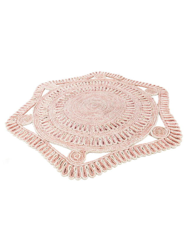 Pink and White 4' 1 x 4' 1 Braided Jute Round Area Rug 100% Jute Hand Braided Natural Eco-Friendly Boho Style Carpet for Living Rooms Dining Office Space Dorms for Sale at Rug Engine