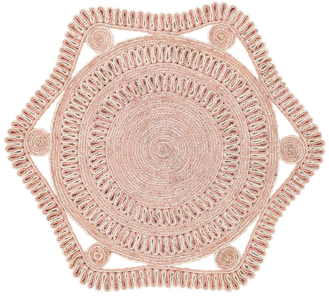 Pink and White 4' 1 x 4' 1 Braided Jute Round Area Rug 100% Jute Hand Braided Natural Eco-Friendly Boho Style Carpet for Living Rooms Dining Office Space Dorms for Sale at Rug Engine