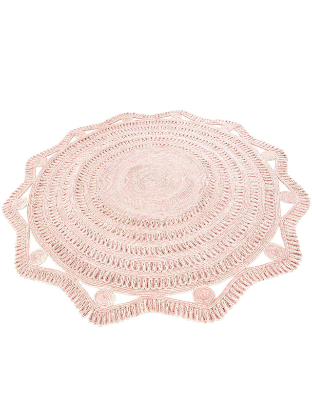 Pink and White 7' 10 x 7' 10 Braided Jute Round Area Rug 100% Jute Hand Braided Natural Eco-Friendly Boho Style Carpet for Living Rooms Dining Office Space Dorms for Sale at Rug Engine