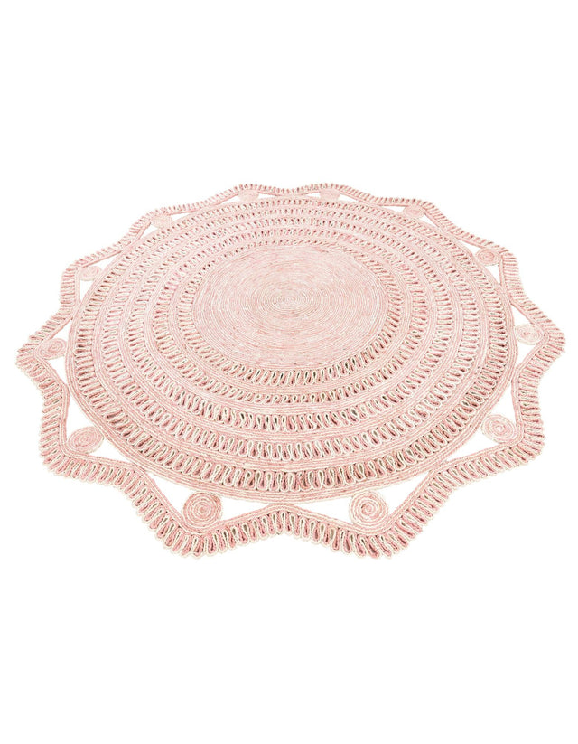 Pink and White 7' 10 x 7' 10 Braided Jute Round Area Rug 100% Jute Hand Braided Natural Eco-Friendly Boho Style Carpet for Living Rooms Dining Office Space Dorms for Sale at Rug Engine