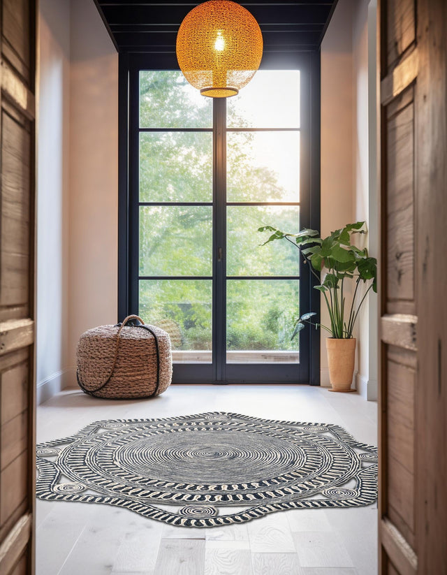 Navy and White 4' 1 x 4' 1 Braided Jute Round Area Rug 100% Jute Hand Braided Natural Eco-Friendly Boho Style Carpet for Living Rooms Dining Office Space Dorms for Sale at Rug Engine