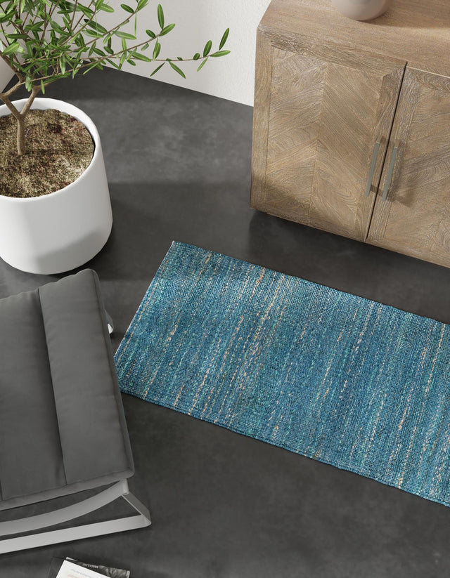 Ocean Blue 2' x 6' 1 Palm Beach Jute Runner Area Rug All Natural Eco-Friendly Carpet for Modern Minimalist Interior Design Home Decorating for Sale at Rug Engine