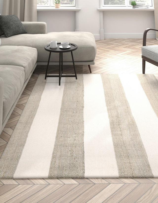 Gray 7' 10 x 10' Jill Zarin Hamptons Rectangle Area Rug Jute & Wool With Cotton Backing All Natural Striped Design Coastal Hand Woven Carpet for Sale at Rug Engine