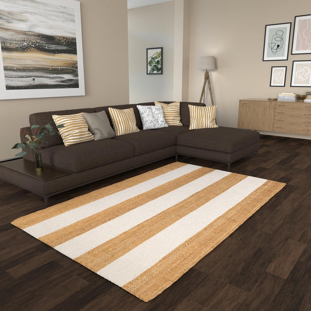Tan Sand 5' 1 x 8' Jill Zarin Hamptons Rectangle Area Rug Jute & Wool With Cotton Backing All Natural Striped Design Coastal Hand Woven Carpet for Sale at Rug Engine