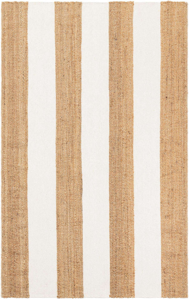 Tan Sand 5' 1 x 8' Jill Zarin Hamptons Rectangle Area Rug Jute & Wool With Cotton Backing All Natural Striped Design Coastal Hand Woven Carpet for Sale at Rug Engine