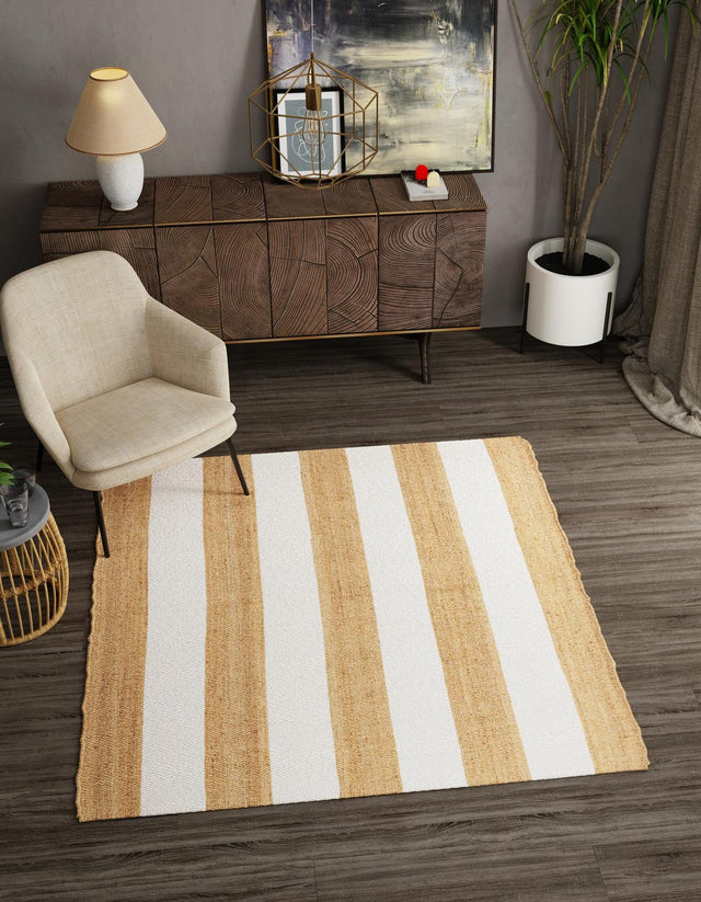Tan Sand 7' 10 x 7' 10 Jill Zarin Hamptons Square Area Rug Jute & Wool With Cotton Backing All Natural Striped Design Coastal Hand Woven Carpet for Sale at Rug Engine