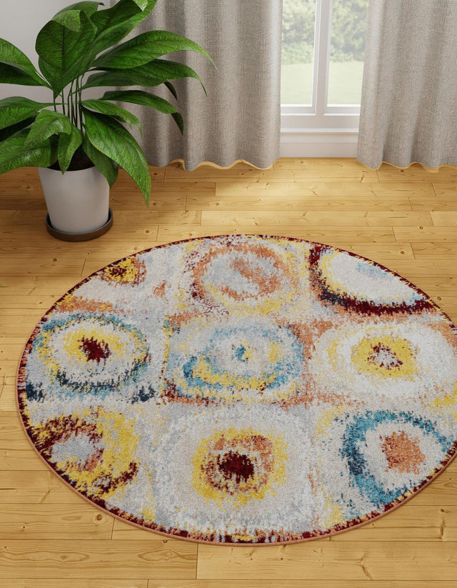 Washable Multicolor 3' 3 x 3' 3 Kamala Washable Round Area Rug Easy to Clean Stain Resistant & Durable 100% Polyester Spill-Friendly Carpet for Sale at Rug Engine