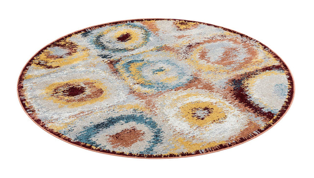 Washable Multicolor 5' 3 x 5' 3 Kamala Washable Round Area Rug Easy to Clean Stain Resistant & Durable 100% Polyester Spill-Friendly Carpet for Sale at Rug Engine