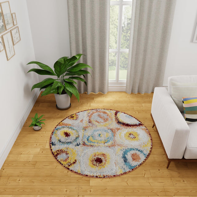 Washable Multicolor 5' 3 x 5' 3 Kamala Washable Round Area Rug Easy to Clean Stain Resistant & Durable 100% Polyester Spill-Friendly Carpet for Sale at Rug Engine