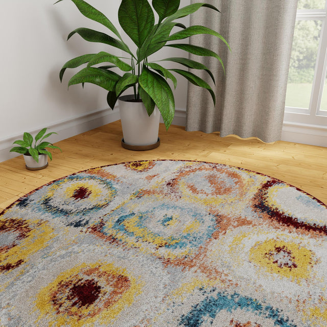Washable Multicolor 5' 3 x 5' 3 Kamala Washable Round Area Rug Easy to Clean Stain Resistant & Durable 100% Polyester Spill-Friendly Carpet for Sale at Rug Engine