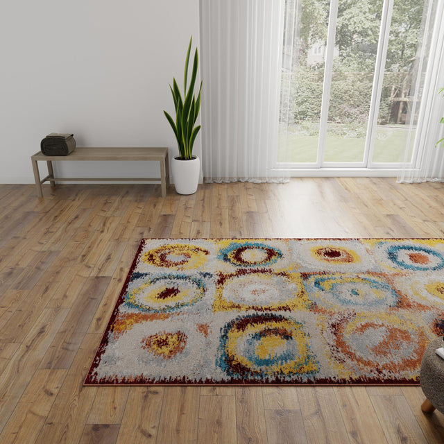 Washable Multicolor 4' 1 x 6' 1 Kamala Washable Rectangle Area Rug Easy to Clean Stain Resistant & Durable 100% Polyester Spill-Friendly Carpet for Sale at Rug Engine