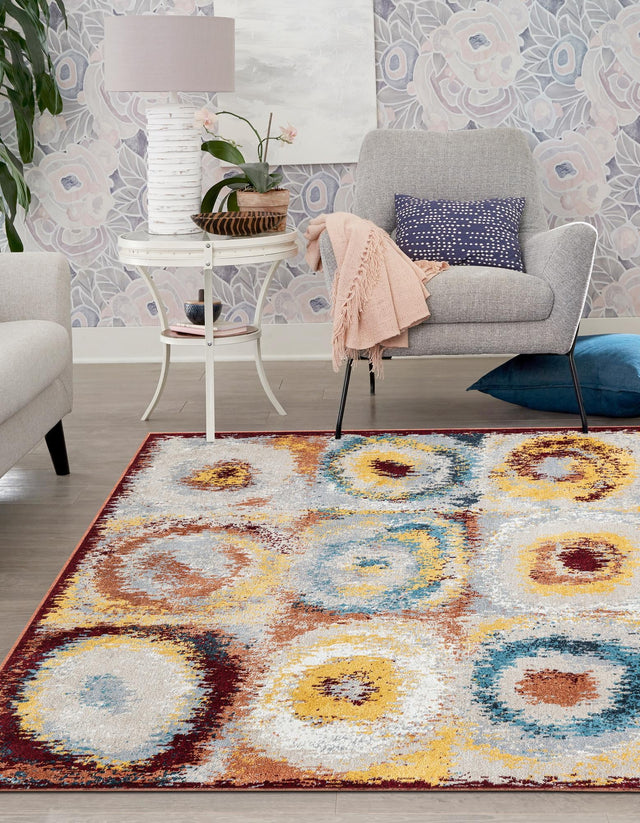 Washable Multicolor 5' 3 x 5' 3 Kamala Washable Square Area Rug Easy to Clean Stain Resistant & Durable 100% Polyester Spill-Friendly Carpet for Sale at Rug Engine