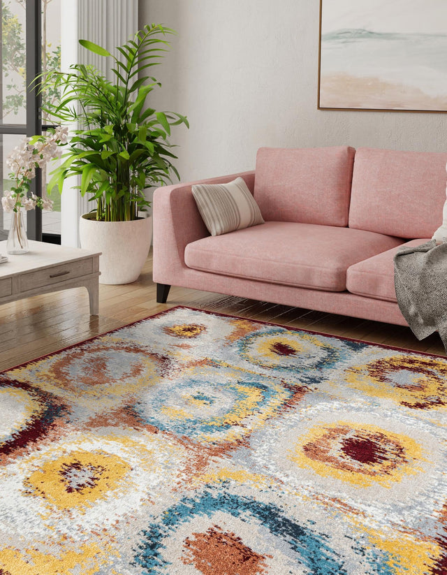 Washable Multicolor 5' 3 x 5' 3 Kamala Washable Square Area Rug Easy to Clean Stain Resistant & Durable 100% Polyester Spill-Friendly Carpet for Sale at Rug Engine
