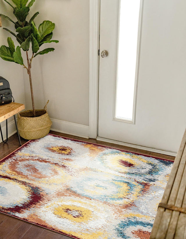 Washable Multicolor 5' 3 x 5' 3 Kamala Washable Square Area Rug Easy to Clean Stain Resistant & Durable 100% Polyester Spill-Friendly Carpet for Sale at Rug Engine