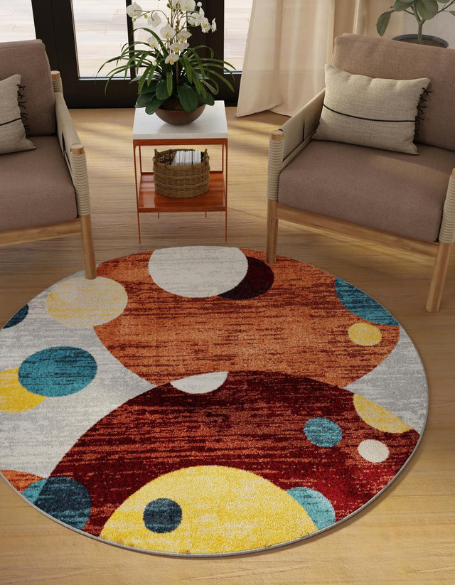 Washable Multicolor 3' 3 x 3' 3 Kamala Washable Round Area Rug Easy to Clean Stain Resistant & Durable 100% Polyester Spill-Friendly Carpet for Sale at Rug Engine