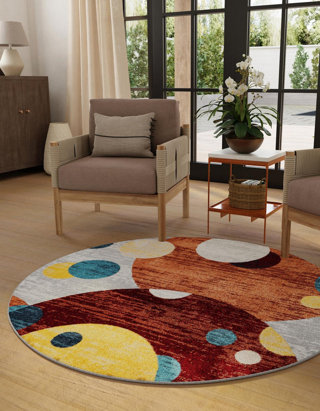 Washable Multicolor 5' 3 x 5' 3 Kamala Washable Round Area Rug Easy to Clean Stain Resistant & Durable 100% Polyester Spill-Friendly Carpet for Sale at Rug Engine