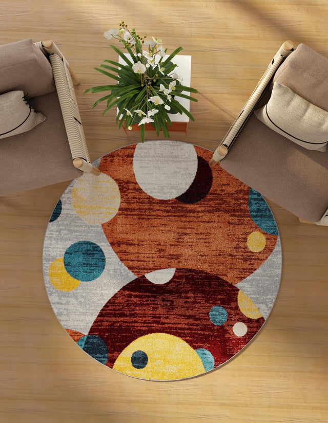 Washable Multicolor 5' 3 x 5' 3 Kamala Washable Round Area Rug Easy to Clean Stain Resistant & Durable 100% Polyester Spill-Friendly Carpet for Sale at Rug Engine