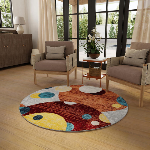 Washable Multicolor 5' 3 x 5' 3 Kamala Washable Round Area Rug Easy to Clean Stain Resistant & Durable 100% Polyester Spill-Friendly Carpet for Sale at Rug Engine
