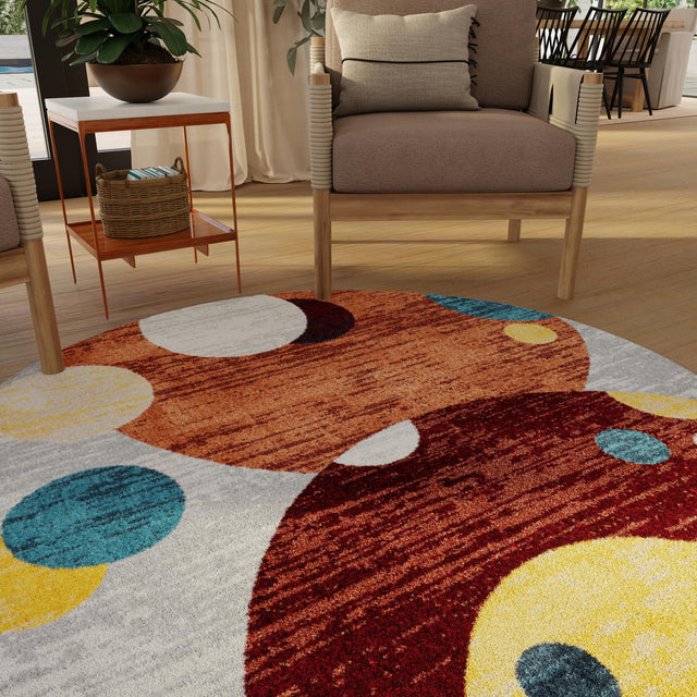 Washable Multicolor 5' 3 x 5' 3 Kamala Washable Round Area Rug Easy to Clean Stain Resistant & Durable 100% Polyester Spill-Friendly Carpet for Sale at Rug Engine