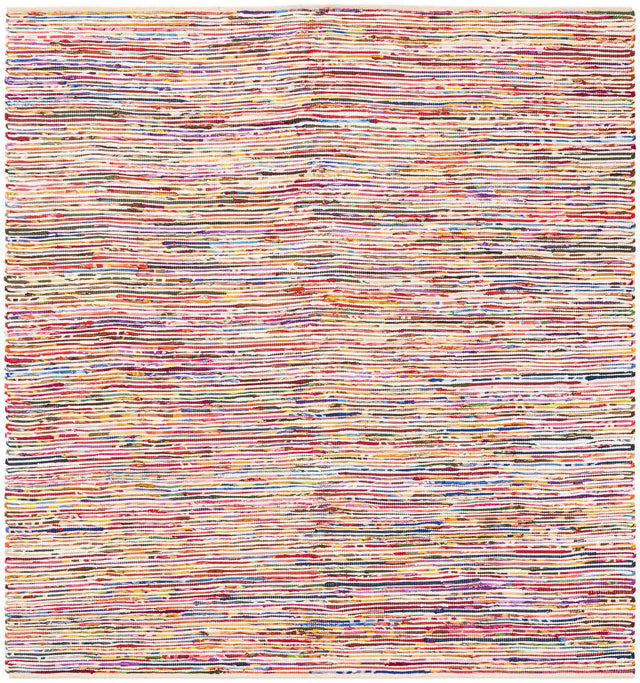Multicolor White 7' 10 x 7' 10 Chindi Cotton Square Area Rug Interior Design Home Decor Carpet Mat for Sale at Rug Engine