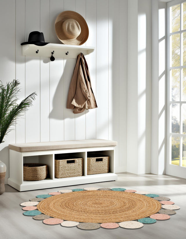 Multicolor 3' 1 x 3' 1 Braided Jute Round Area Rug 100% Jute Hand Braided Natural Eco-Friendly Boho Style Carpet for Living Rooms Dining Office Space Dorms for Sale at Rug Engine