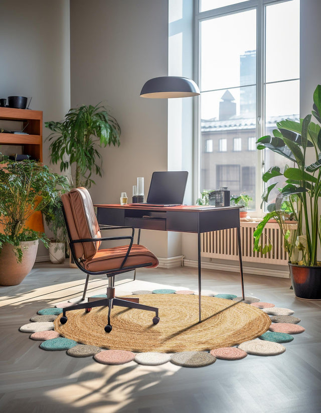 Multicolor 2' x 2' Braided Jute Round Area Rug 100% Jute Hand Braided Natural Eco-Friendly Boho Style Carpet for Living Rooms Dining Office Space Dorms for Sale at Rug Engine
