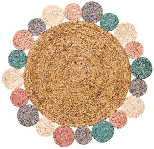 Multicolor 3' 1 x 3' 1 Braided Jute Round Area Rug 100% Jute Hand Braided Natural Eco-Friendly Boho Style Carpet for Living Rooms Dining Office Space Dorms for Sale at Rug Engine
