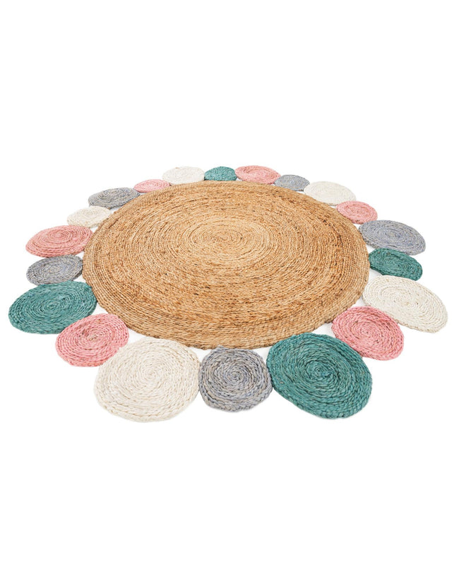 Multicolor 4' 1 x 4' 1 Braided Jute Round Area Rug 100% Jute Hand Braided Natural Eco-Friendly Boho Style Carpet for Living Rooms Dining Office Space Dorms for Sale at Rug Engine