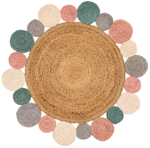 Multicolor 4' 1 x 4' 1 Braided Jute Round Area Rug 100% Jute Hand Braided Natural Eco-Friendly Boho Style Carpet for Living Rooms Dining Office Space Dorms for Sale at Rug Engine
