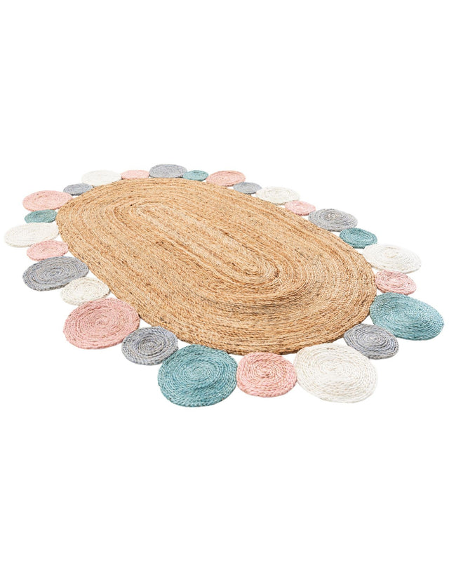 Multicolor 4' 1 x 6' 1 Braided Jute Oval Area Rug 100% Jute Hand Braided Natural Eco-Friendly Boho Style Carpet for Living Rooms Dining Office Space Dorms for Sale at Rug Engine