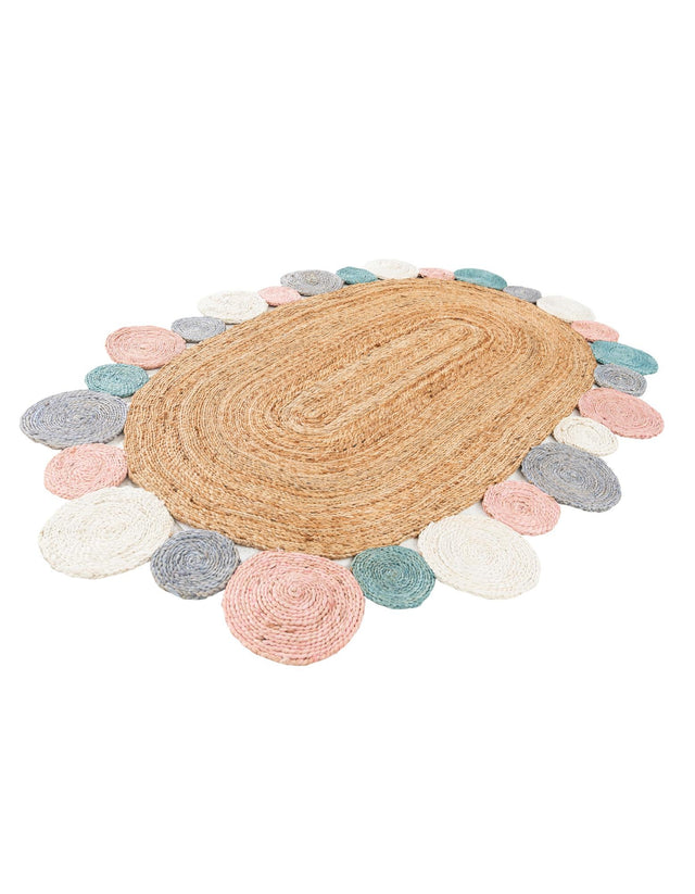 Multicolor 4' 1 x 6' 1 Braided Jute Oval Area Rug 100% Jute Hand Braided Natural Eco-Friendly Boho Style Carpet for Living Rooms Dining Office Space Dorms for Sale at Rug Engine