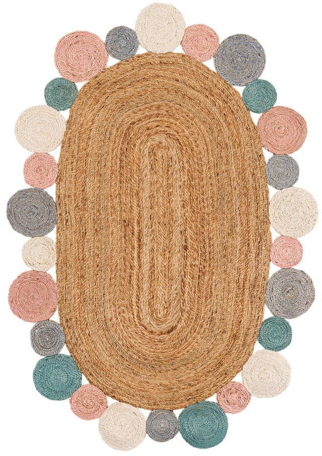Multicolor 4' 1 x 6' 1 Braided Jute Oval Area Rug 100% Jute Hand Braided Natural Eco-Friendly Boho Style Carpet for Living Rooms Dining Office Space Dorms for Sale at Rug Engine