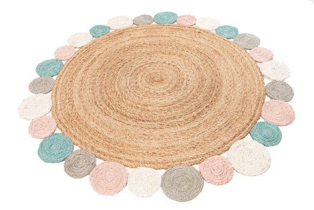 Multicolor 5' 1 x 5' 1 Braided Jute Round Area Rug 100% Jute Hand Braided Natural Eco-Friendly Boho Style Carpet for Living Rooms Dining Office Space Dorms for Sale at Rug Engine