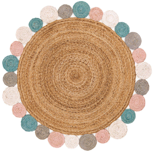 Multicolor 5' 1 x 5' 1 Braided Jute Round Area Rug 100% Jute Hand Braided Natural Eco-Friendly Boho Style Carpet for Living Rooms Dining Office Space Dorms for Sale at Rug Engine
