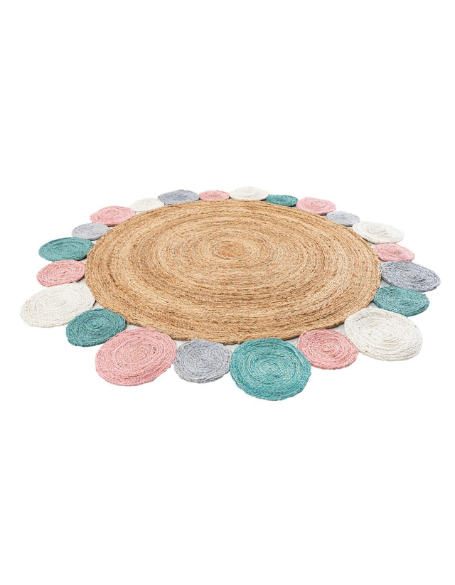 Multicolor 6' 1 x 6' 1 Braided Jute Round Area Rug 100% Jute Hand Braided Natural Eco-Friendly Boho Style Carpet for Living Rooms Dining Office Space Dorms for Sale at Rug Engine