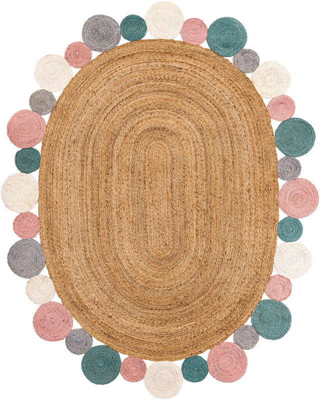 Multicolor 7' 10 x 10' Braided Jute Oval Area Rug 100% Jute Hand Braided Natural Eco-Friendly Boho Style Carpet for Living Rooms Dining Office Space Dorms for Sale at Rug Engine