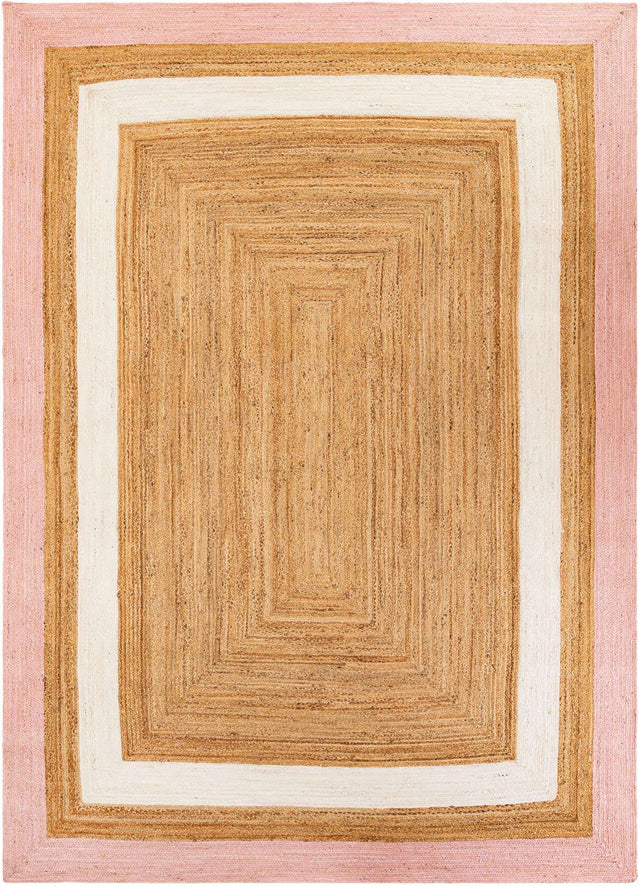 Pink White Natural 10' x 14' 1 Braided Jute Rectangle Area Rug 100% Jute Hand Braided Natural Eco-Friendly Boho Style Carpet for Living Rooms Dining Office Space Dorms for Sale at Rug Engine