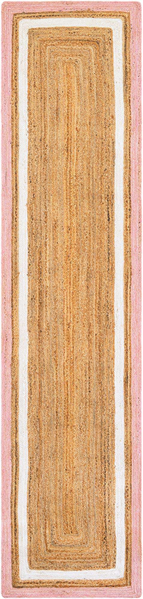 Pink White Natural 2' 7 x 12' Braided Jute Runner Area Rug 100% Jute Hand Braided Natural Eco-Friendly Boho Style Carpet for Living Rooms Dining Office Space Dorms for Sale at Rug Engine