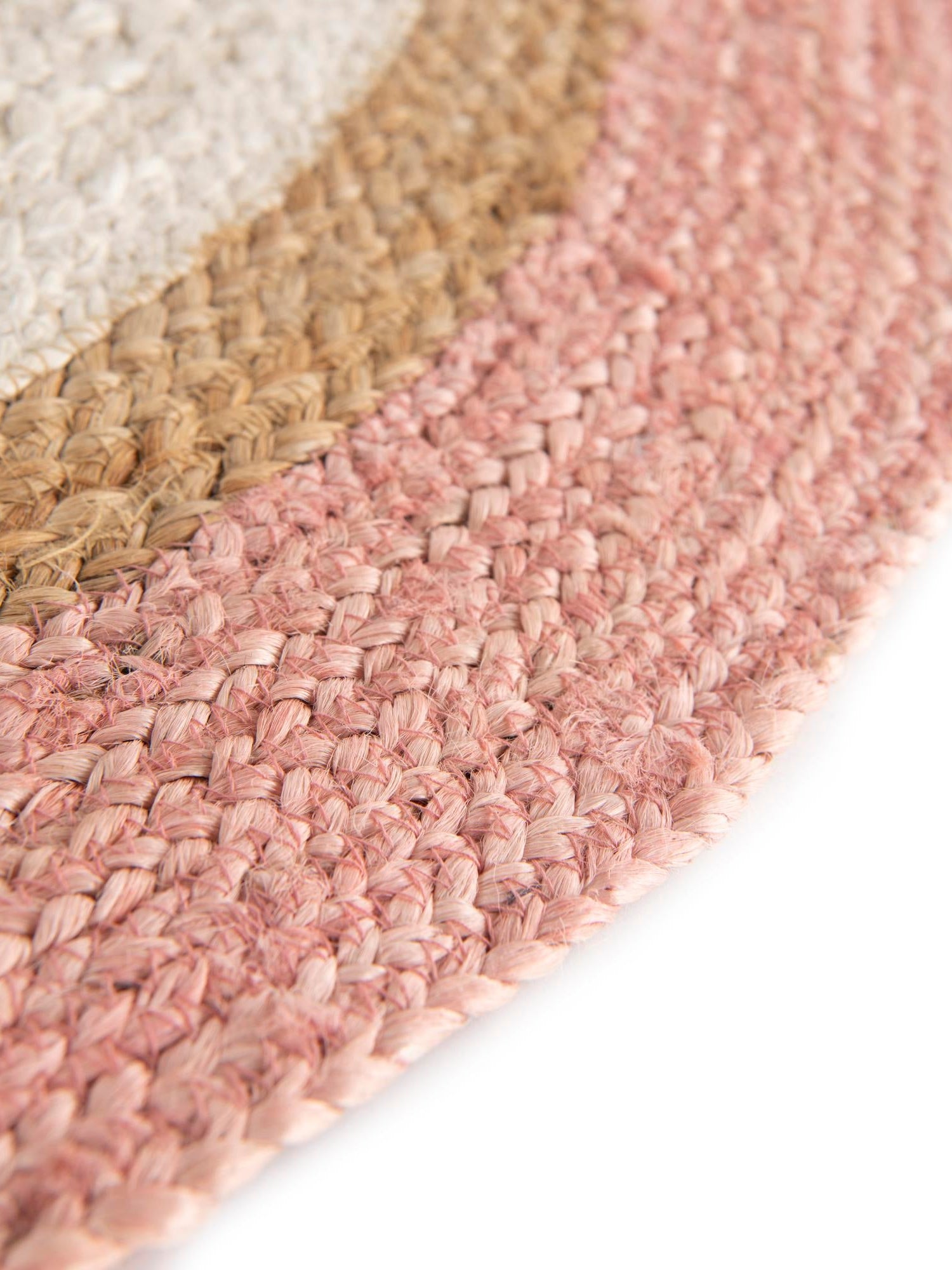 Pink White Natural 3' 1 x 3' 1 Braided Jute Round Area Rug 100% Jute Hand Braided Natural Eco-Friendly Boho Style Carpet for Living Rooms Dining Office Space Dorms for Sale at Rug Engine